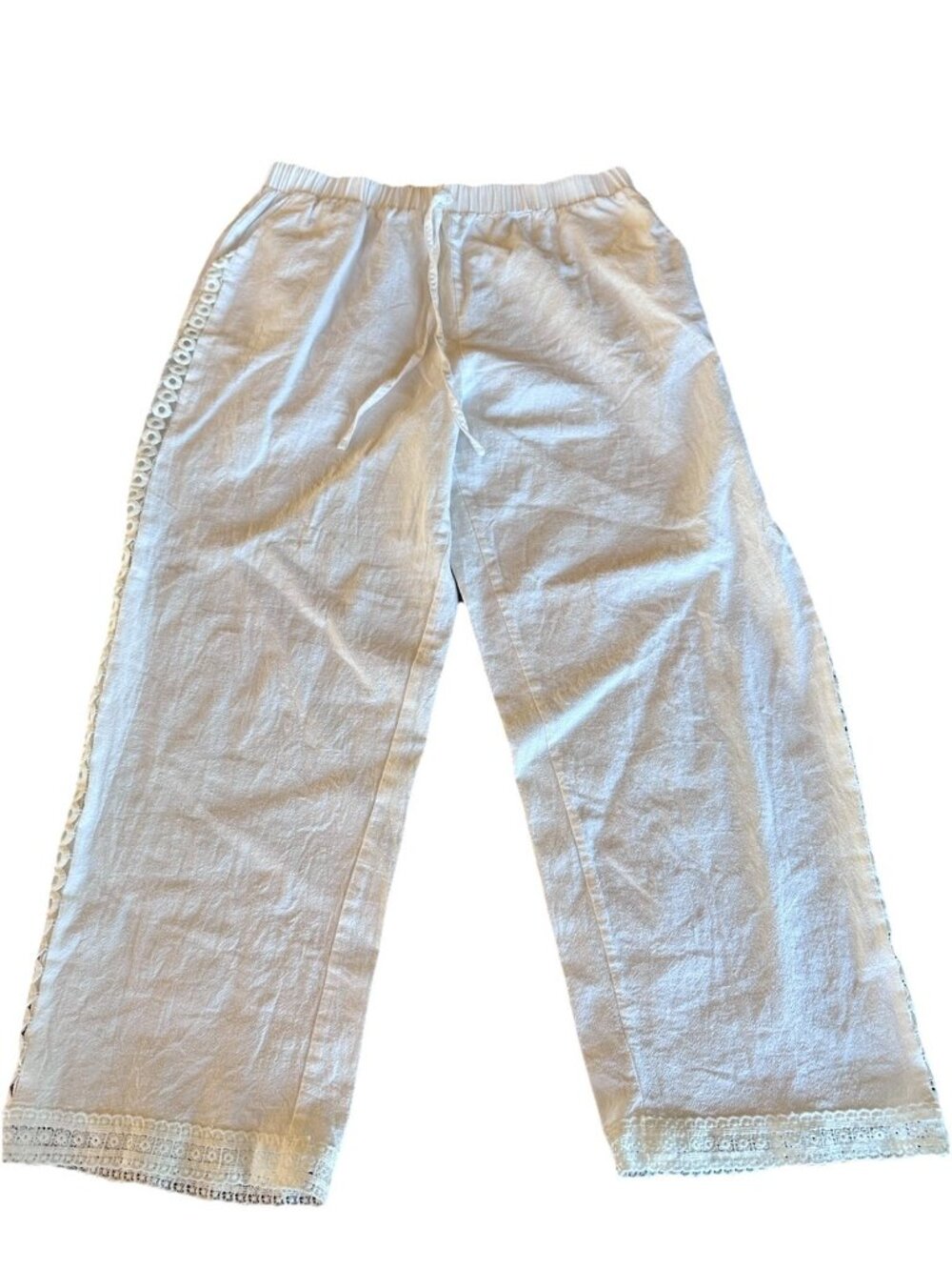 NWOT NORACORA PANTS WOMENS WHITE Capri Linen Travel Vacation  Large